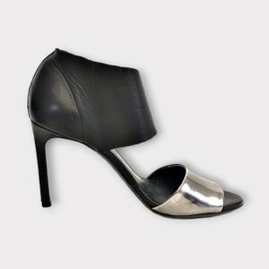 Vince Silver & Black Leather Heeled Sandals